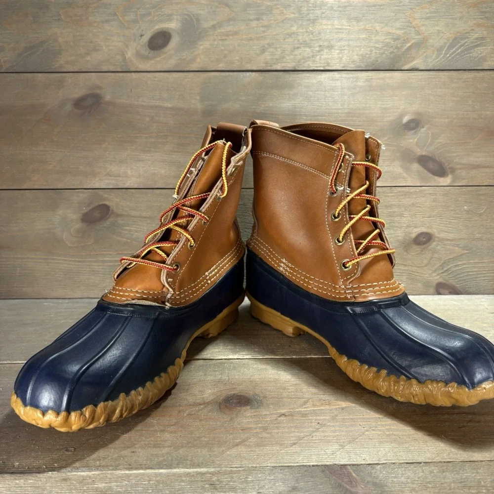 vintage ll bean duck boots womens size 9 shoes brown blue hunting winter rain
